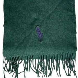 Polo Ralph Lauren Vintage Green Wool Winter Scarf Blue Pony